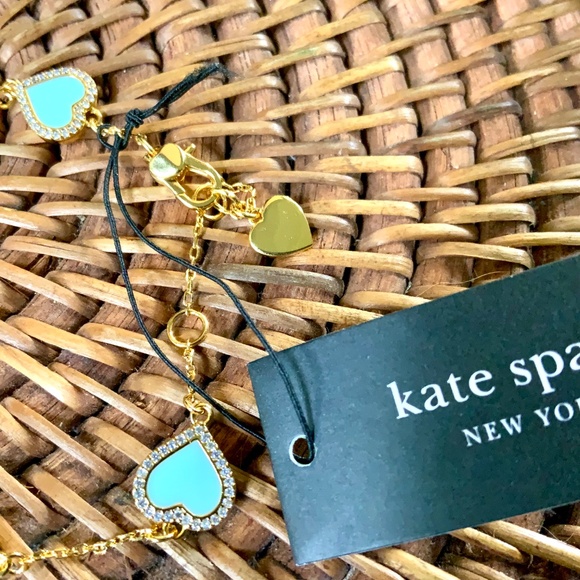 KATE SPADE BRACELET ⭐️TAKE HEART PAVE CRYSTAL- MINT ENAMEL CZ GOLD TONE-Pierced - Picture 6 of 16